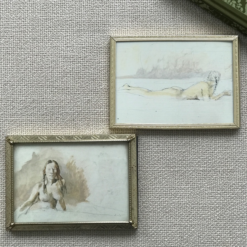 2 Vintage Brass Framed Helga Nude Prints